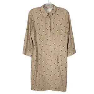 NWT AVOCA ANTHOLOGY Dress 3~M Beige Bees Honey-Comb Print 5-Buttons Long-Sleeve
